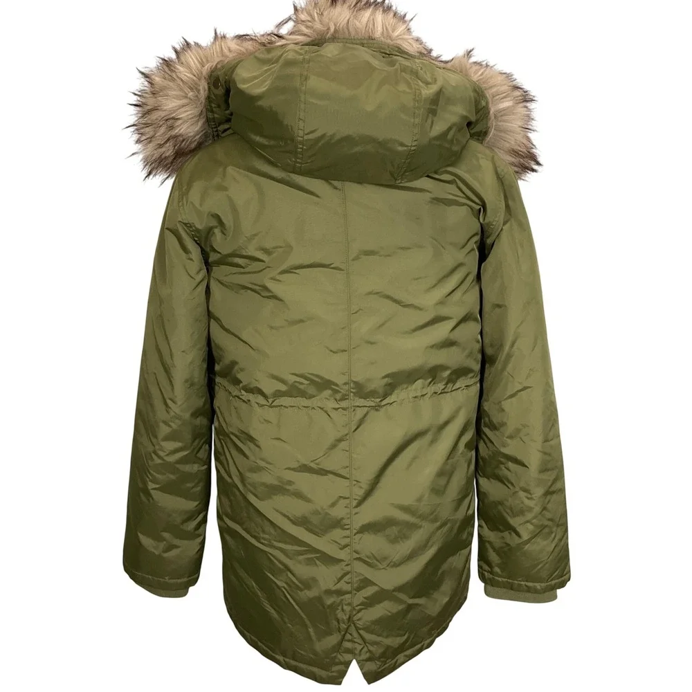J. Crew Parka Womens‎ 16 Olive Green Faux Fur Hooded Lined Softshell Winter Coat